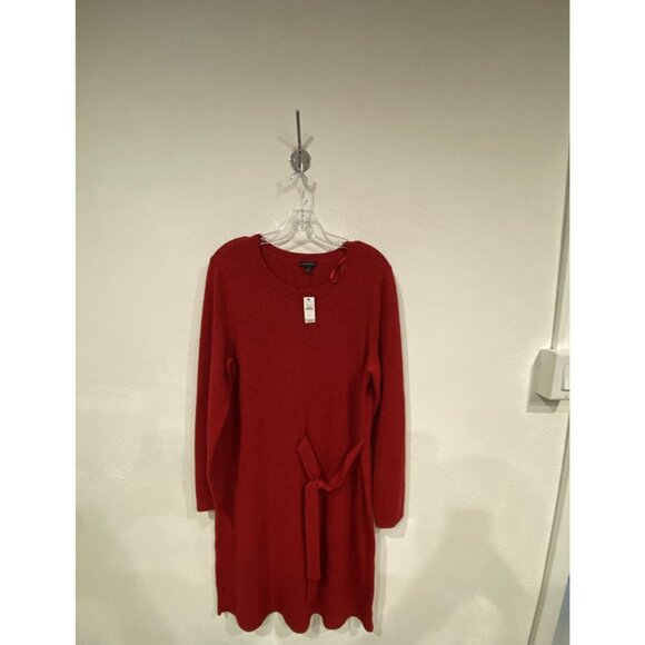 Talbots Side Tie Shimmer Shift Dress Dress Womens Large Red Sweater Long Sleeve - Picture 2 of 4